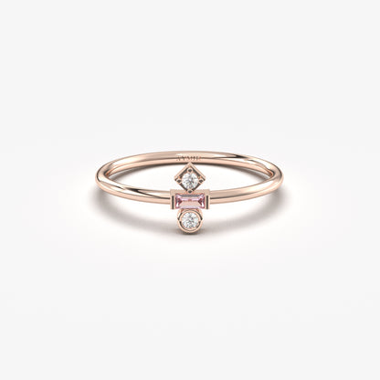 18K Gold Baguette Pink and CZ Ring - 2S35PNK