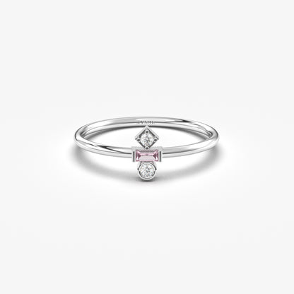18K Gold Baguette Pink and CZ Ring - 2S35PNK