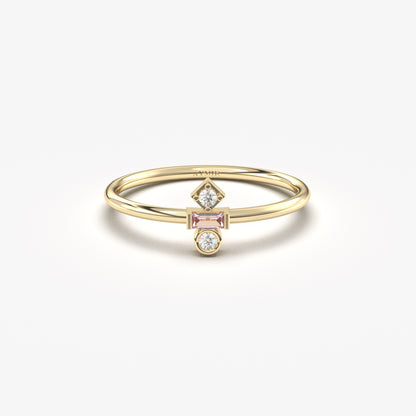 18K Gold Baguette Pink and CZ Ring - 2S35PNK