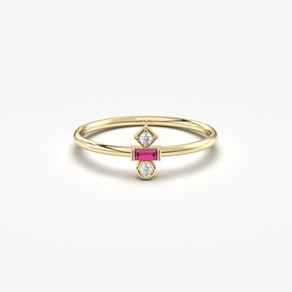 18K Gold Baguette Cut Ruby and Cz Ring - 2S35RBY