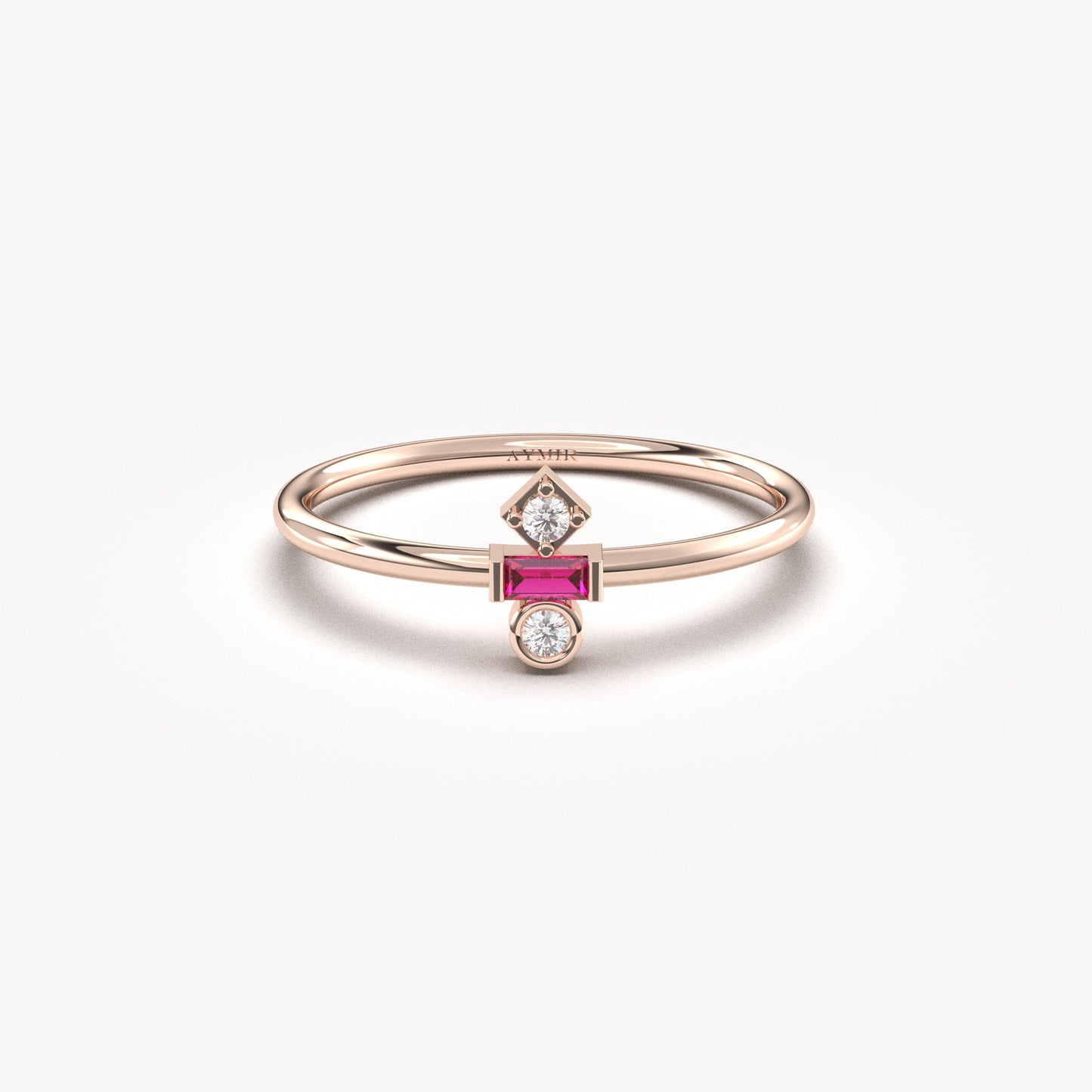 18K Gold Baguette Cut Ruby and Cz Ring - 2S35RBY