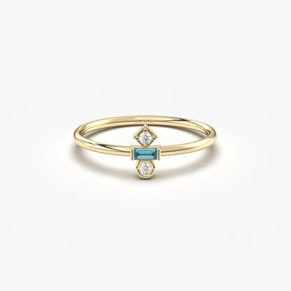 18K Gold Baguette Cut Sky Blue and Cz Ring - 2S35SKY
