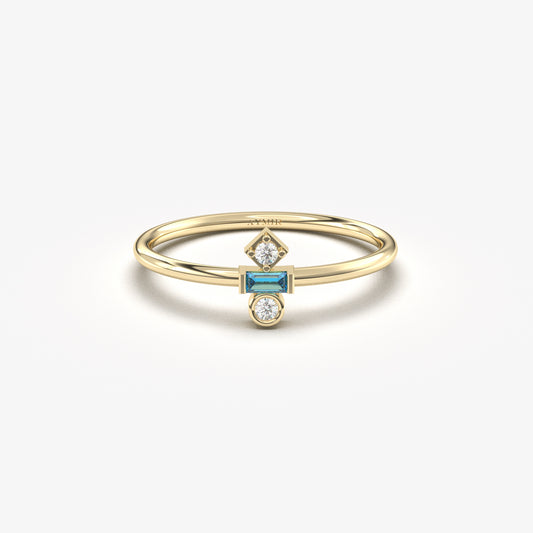 18K Gold Baguette Cut Sky Blue and Cz Ring - 2S35SKY
