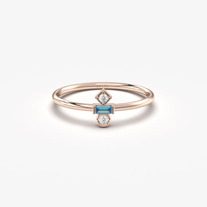 18K Gold Baguette Cut Sky Blue and Cz Ring - 2S35SKY