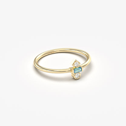 18K Gold Baguette Cut Sky Blue and Cz Ring - 2S35SKY