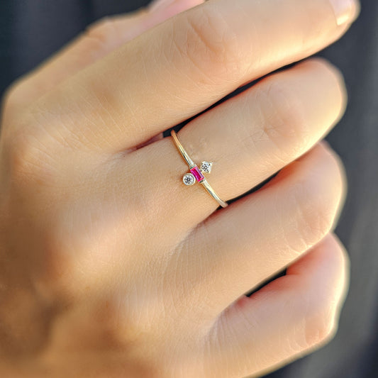 18K Gold Baguette Cut Ruby and Cz Ring - 2S35RBY