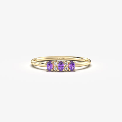 18K Gold Oval Amethsyt and CZ Ring - 2S46AME