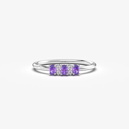 18K Gold Oval Amethsyt and CZ Ring - 2S46AME
