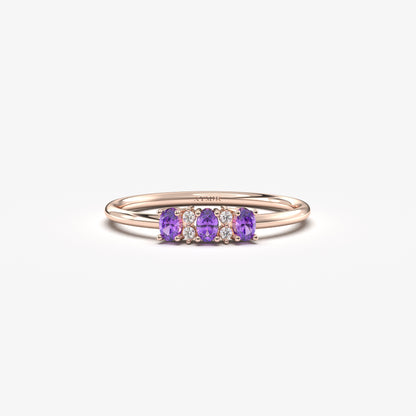 18K Gold Oval Amethsyt and CZ Ring - 2S46AME