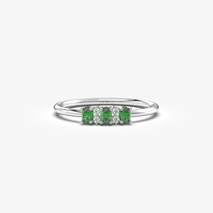 18K Gold Oval Emerald and Cz Ring - 2S46EME