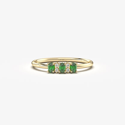 18K Gold Oval Emerald and Cz Ring - 2S46EME