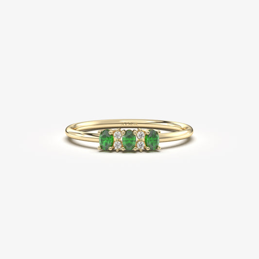 18K Gold Oval Emerald and Cz Ring - 2S46EME