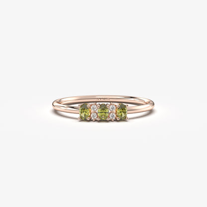 18K Gold Oval Peridot and Cz Ring - 2S46PER