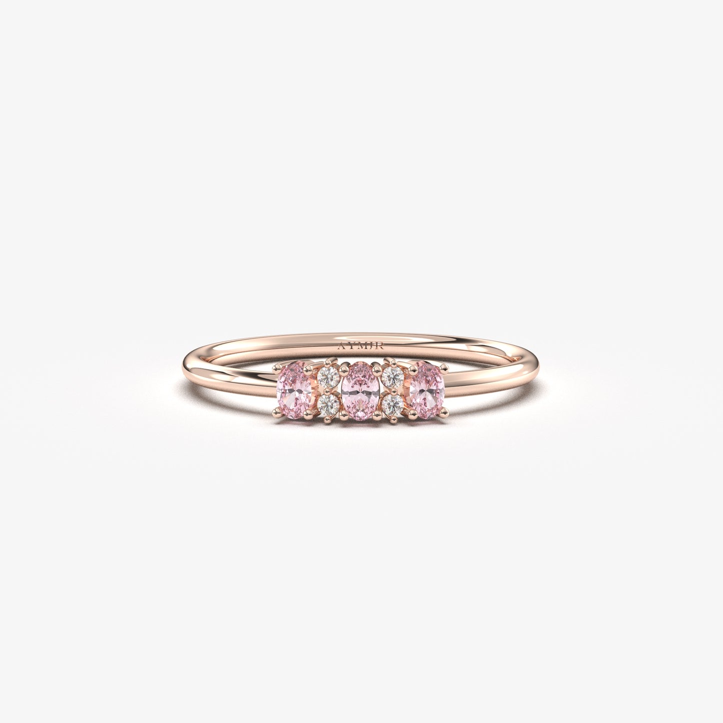 18K Gold Minimalist Oval Pink and Diamond Ring - 2S46PNK