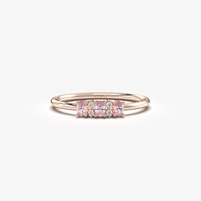 18K Gold Minimalist Oval Pink and Diamond Ring - 2S46PNK