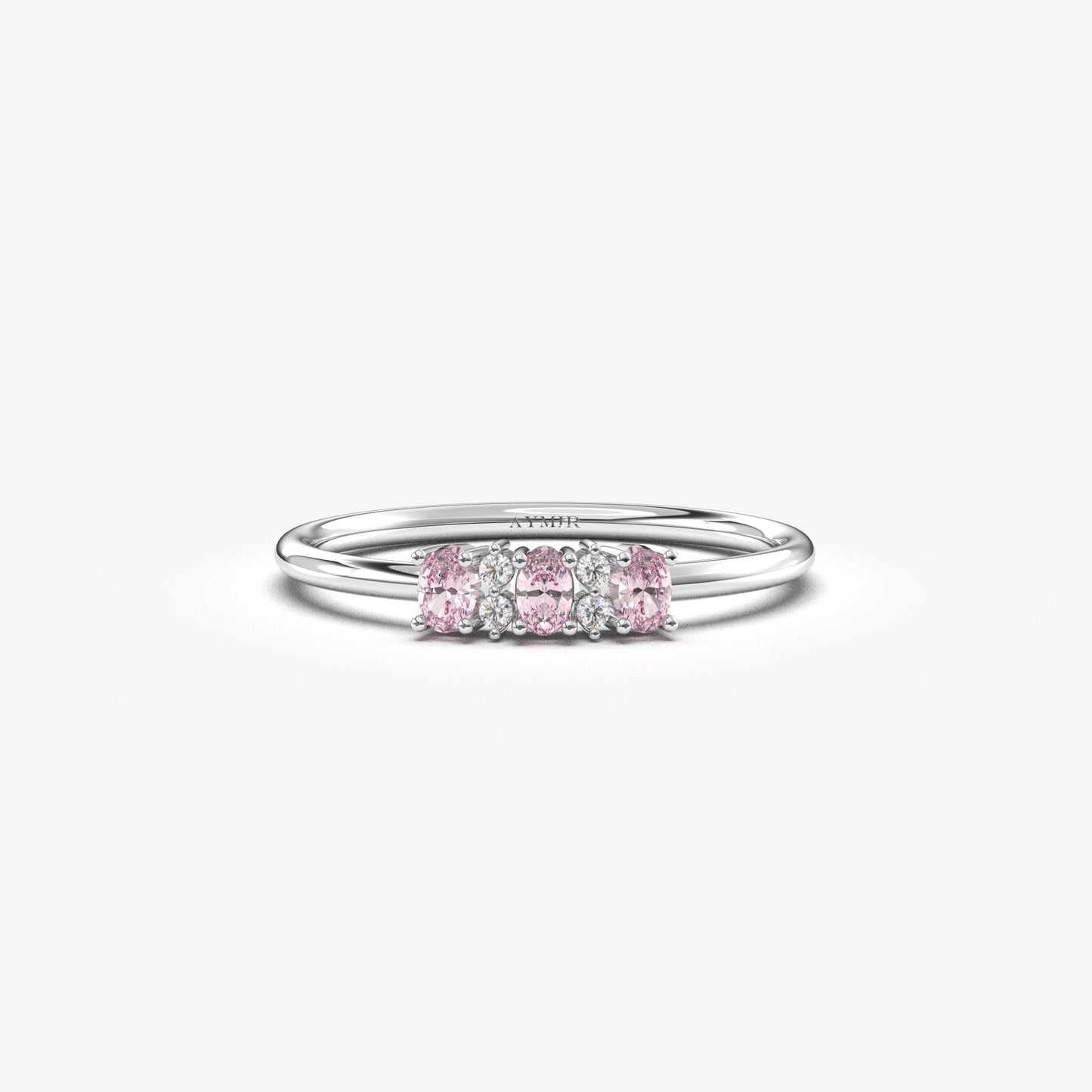 14K Gold Minimalist Oval Pink and Diamond Ring - 2S46PNK