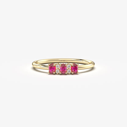 10K Gold Unique Oval Ruby and Cz Ring - 2S46RBY