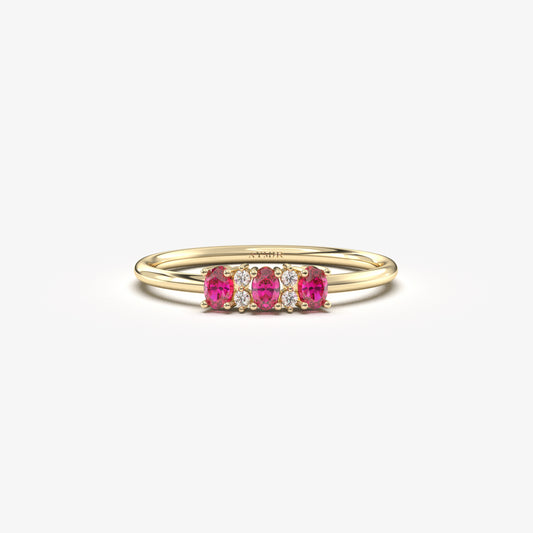 10K Gold Unique Oval Ruby and Cz Ring - 2S46RBY