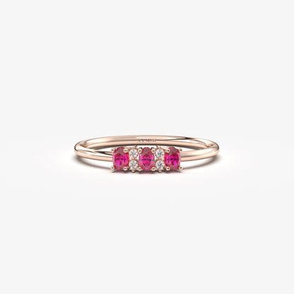 10K Gold Unique Oval Ruby and Cz Ring - 2S46RBY