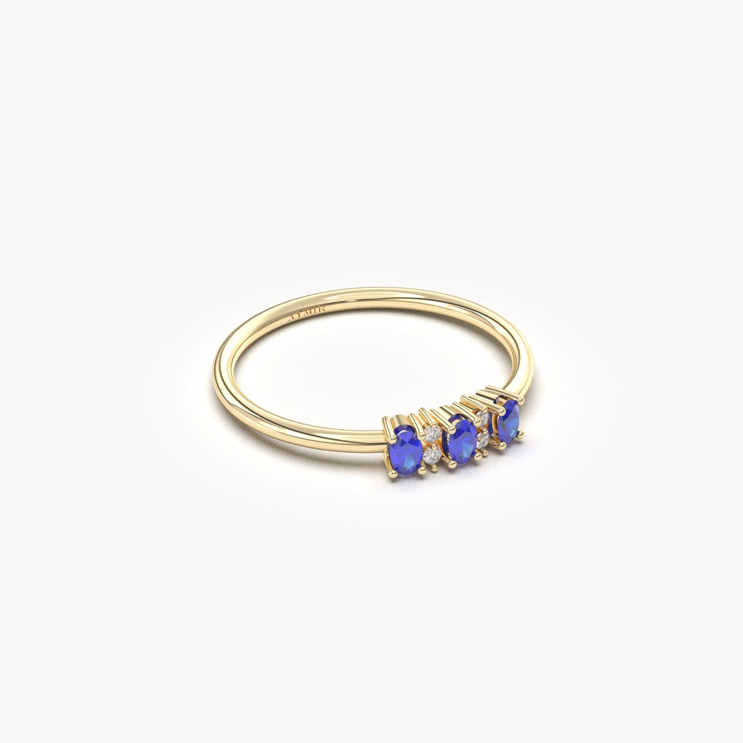 10K Gold Tiny Oval Sapphire and Cz Ring - 2S46SAP