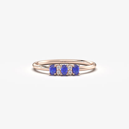 10K Gold Tiny Oval Sapphire and Cz Ring - 2S46SAP