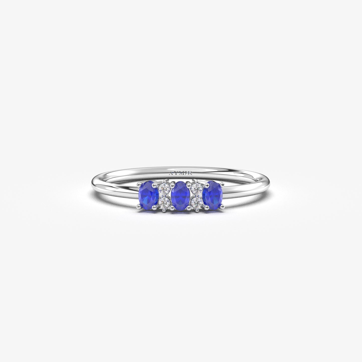 10K Gold Tiny Oval Sapphire and Cz Ring - 2S46SAP