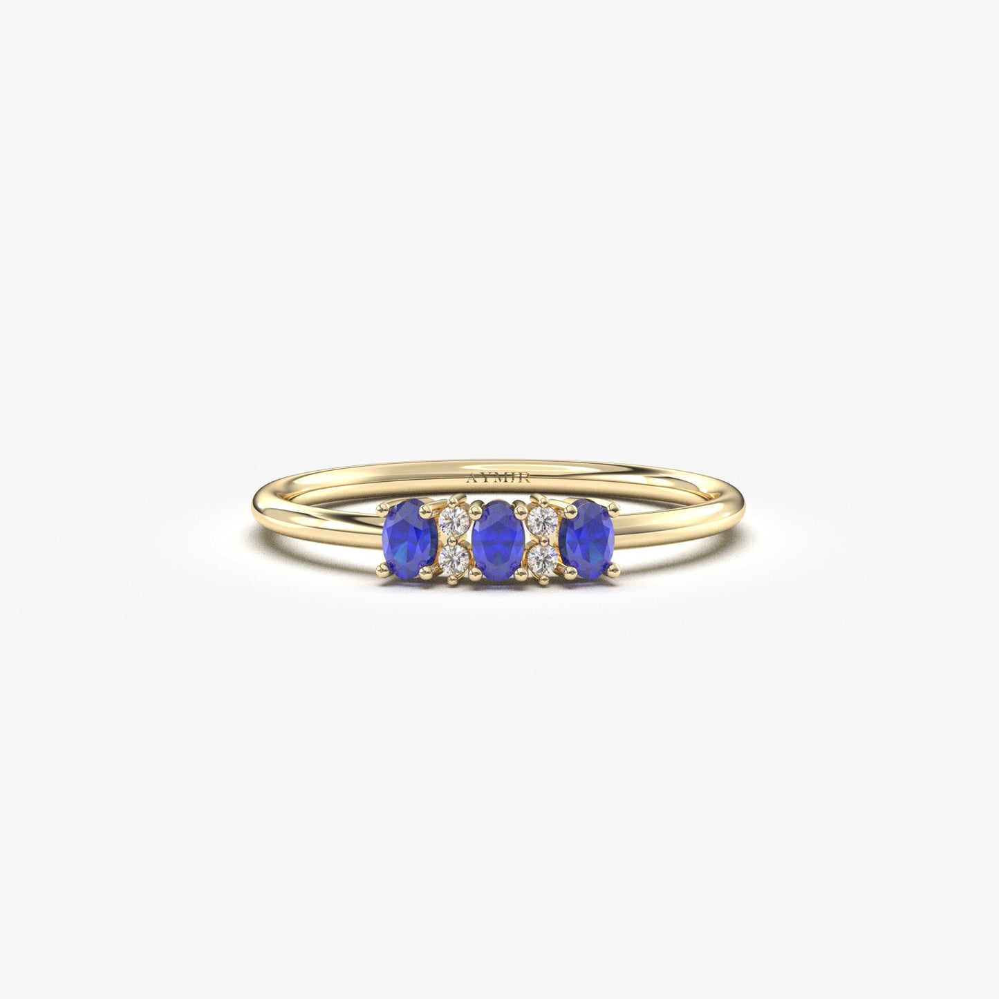 10K Gold Tiny Oval Sapphire and Cz Ring - 2S46SAP
