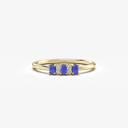 10K Gold Tiny Oval Sapphire and Cz Ring - 2S46SAP