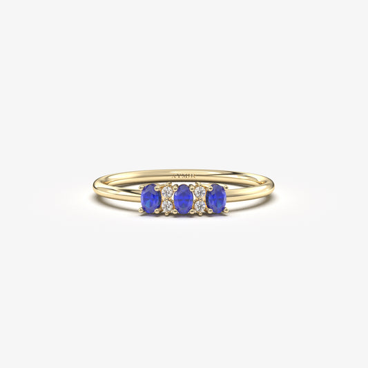 10K Gold Tiny Oval Sapphire and Cz Ring - 2S46SAP