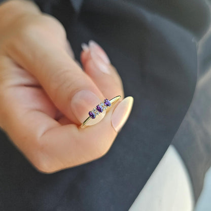 18K Gold Oval Amethsyt and CZ Ring - 2S46AME