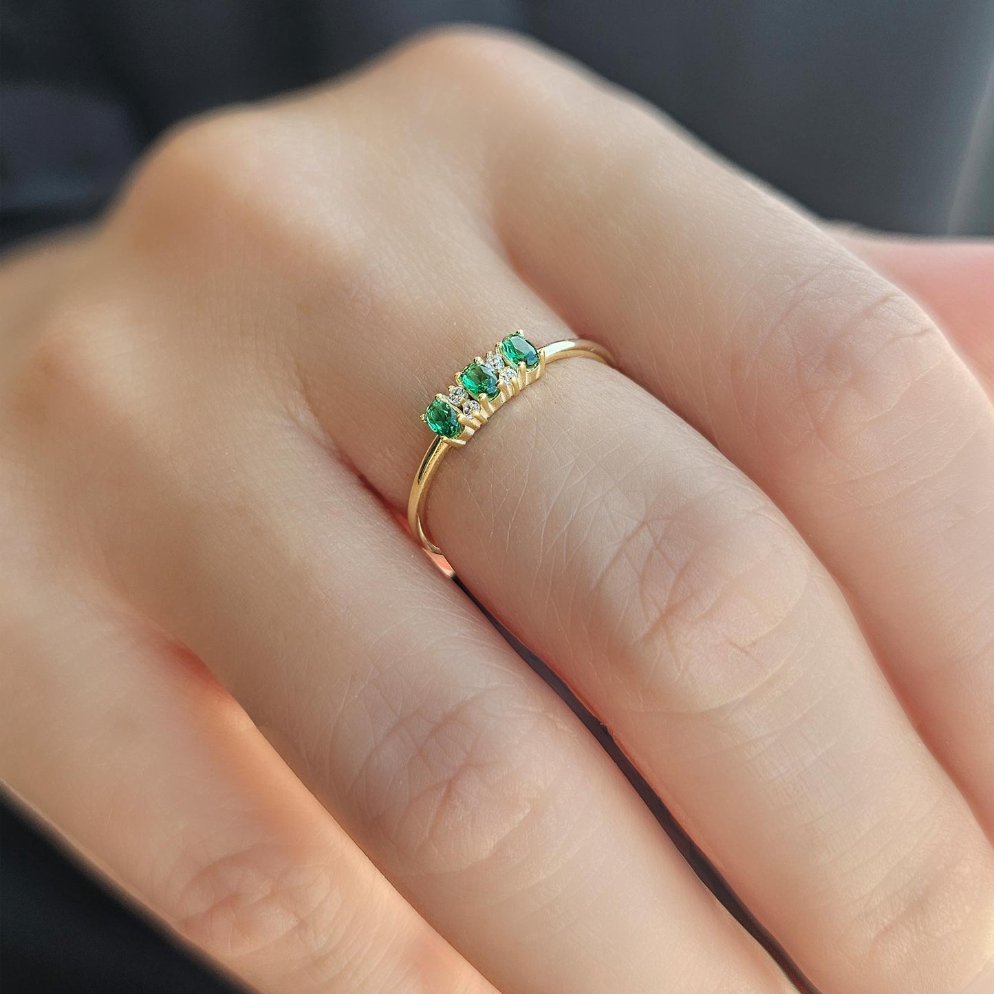 18K Gold Oval Emerald and Cz Ring - 2S46EME