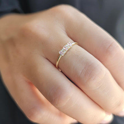 18K Gold Minimalist Oval Pink and Diamond Ring - 2S46PNK