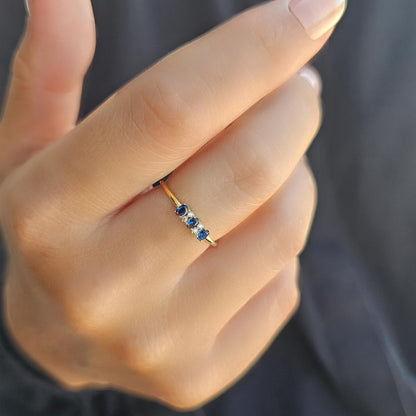 10K Gold Tiny Oval Sapphire and Cz Ring - 2S46SAP