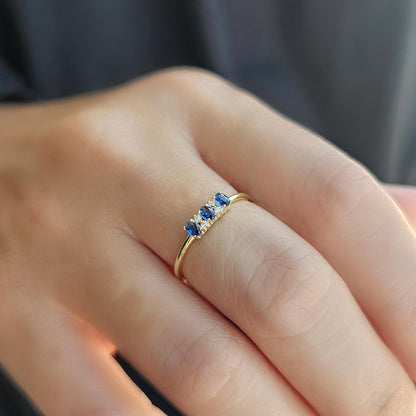 10K Gold Tiny Oval Sapphire and Cz Ring - 2S46SAP