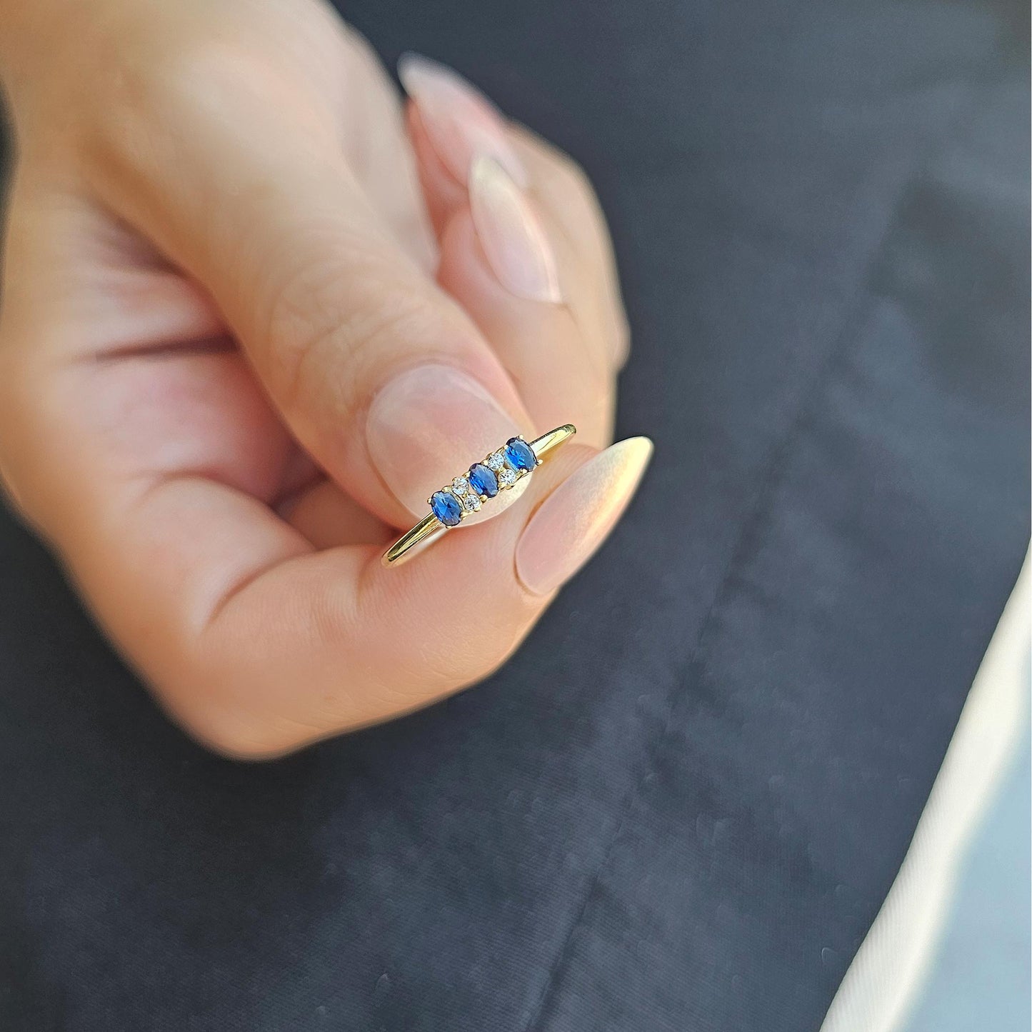 10K Gold Tiny Oval Sapphire and Cz Ring - 2S46SAP