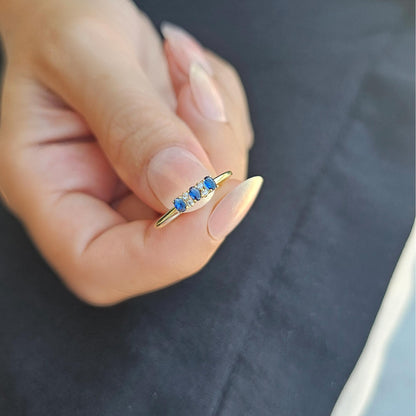 10K Gold Tiny Oval Sapphire and Cz Ring - 2S46SAP