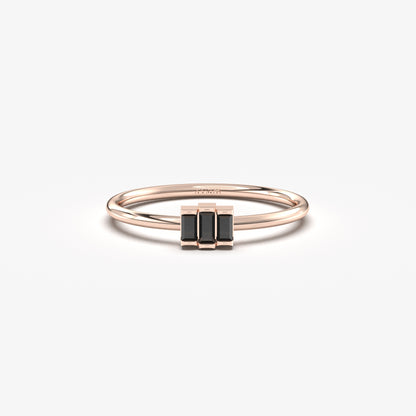 18K Gold Minimalist Black Onyx Baguette Ring - 2S52BLK