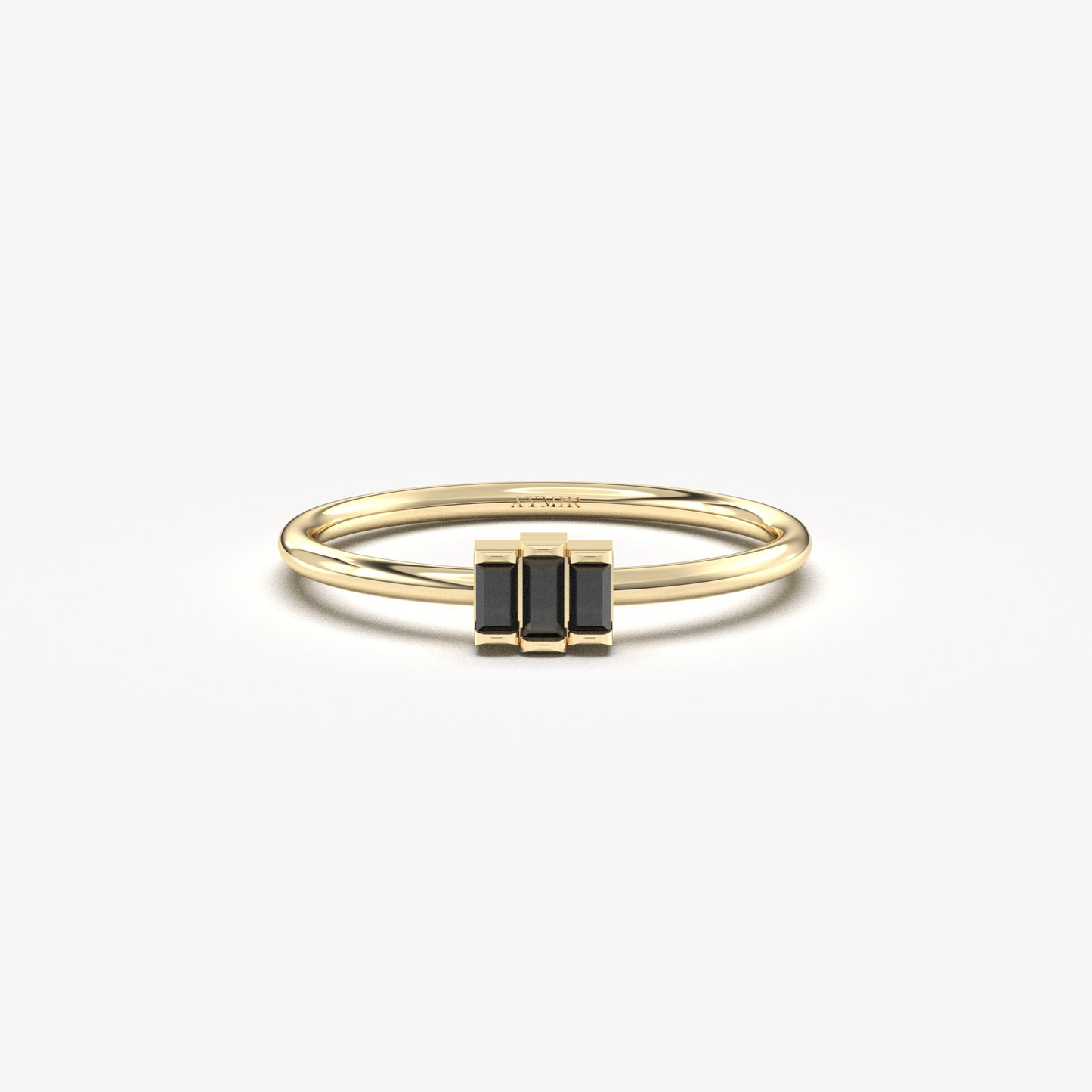 18K Gold Minimalist Black Onyx Baguette Ring - 2S52BLK