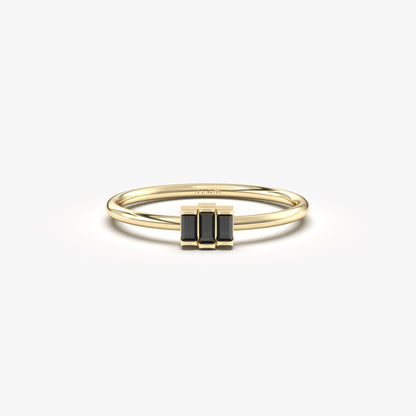 18K Gold Minimalist Black Onyx Baguette Ring - 2S52BLK