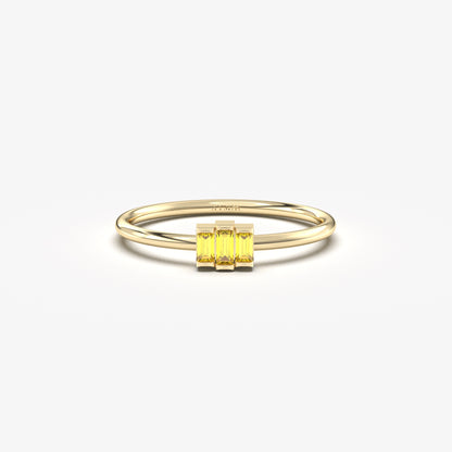 18K Gold Thin Baguette Citrine Ring - 2S52CIT
