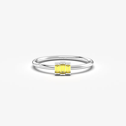 18K Gold Thin Baguette Citrine Ring - 2S52CIT