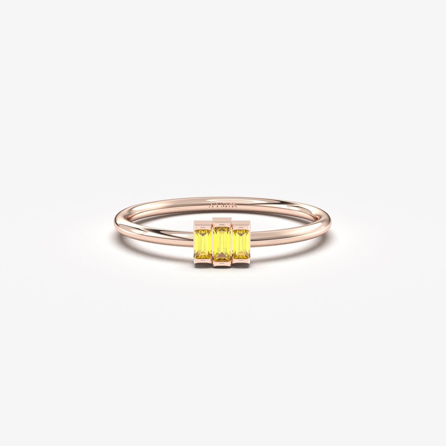 18K Gold Thin Baguette Citrine Ring - 2S52CIT