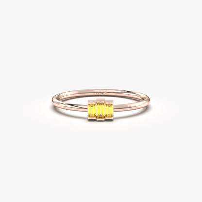 18K Gold Thin Baguette Citrine Ring - 2S52CIT