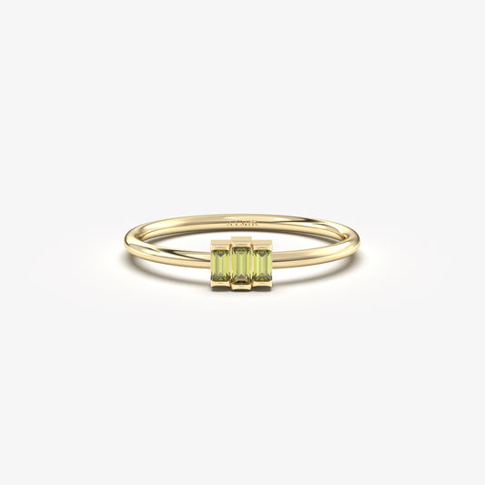 18K Gold Unique Peridot Baguette Cut Ring - 2S52PER