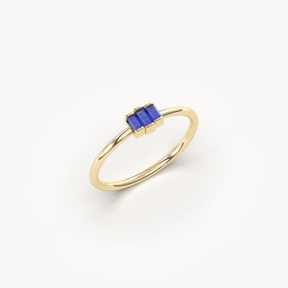 18K Gold Dainty Sapphire Baguette Ring - 2S52SAP
