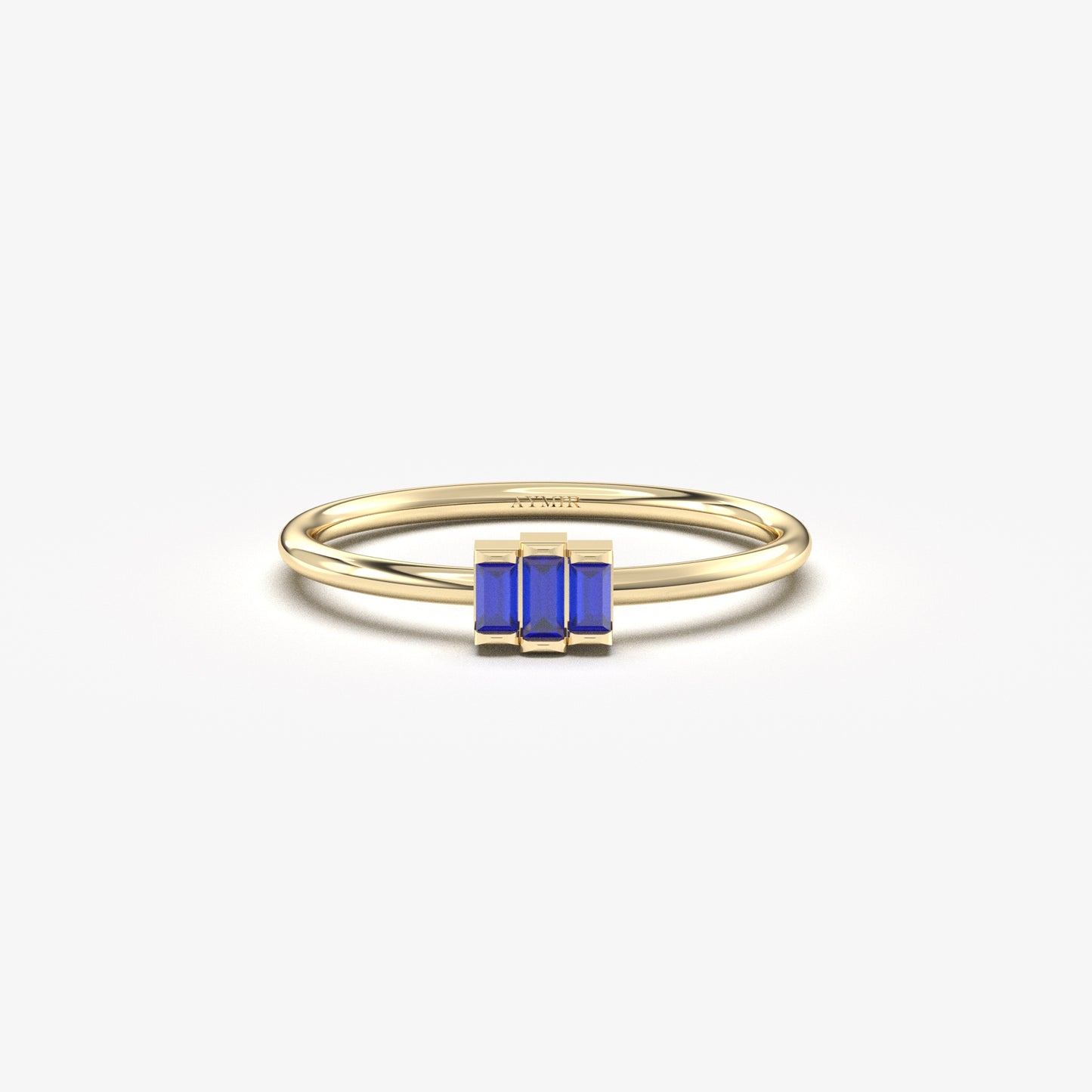 18K Gold Dainty Sapphire Baguette Ring - 2S52SAP