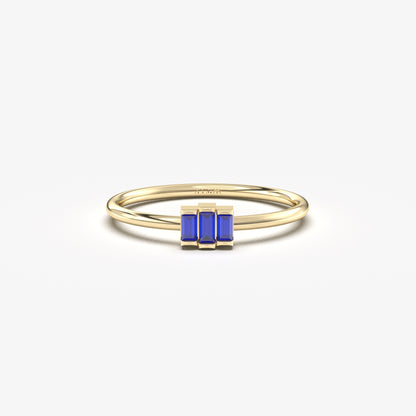 18K Gold Dainty Sapphire Baguette Ring - 2S52SAP