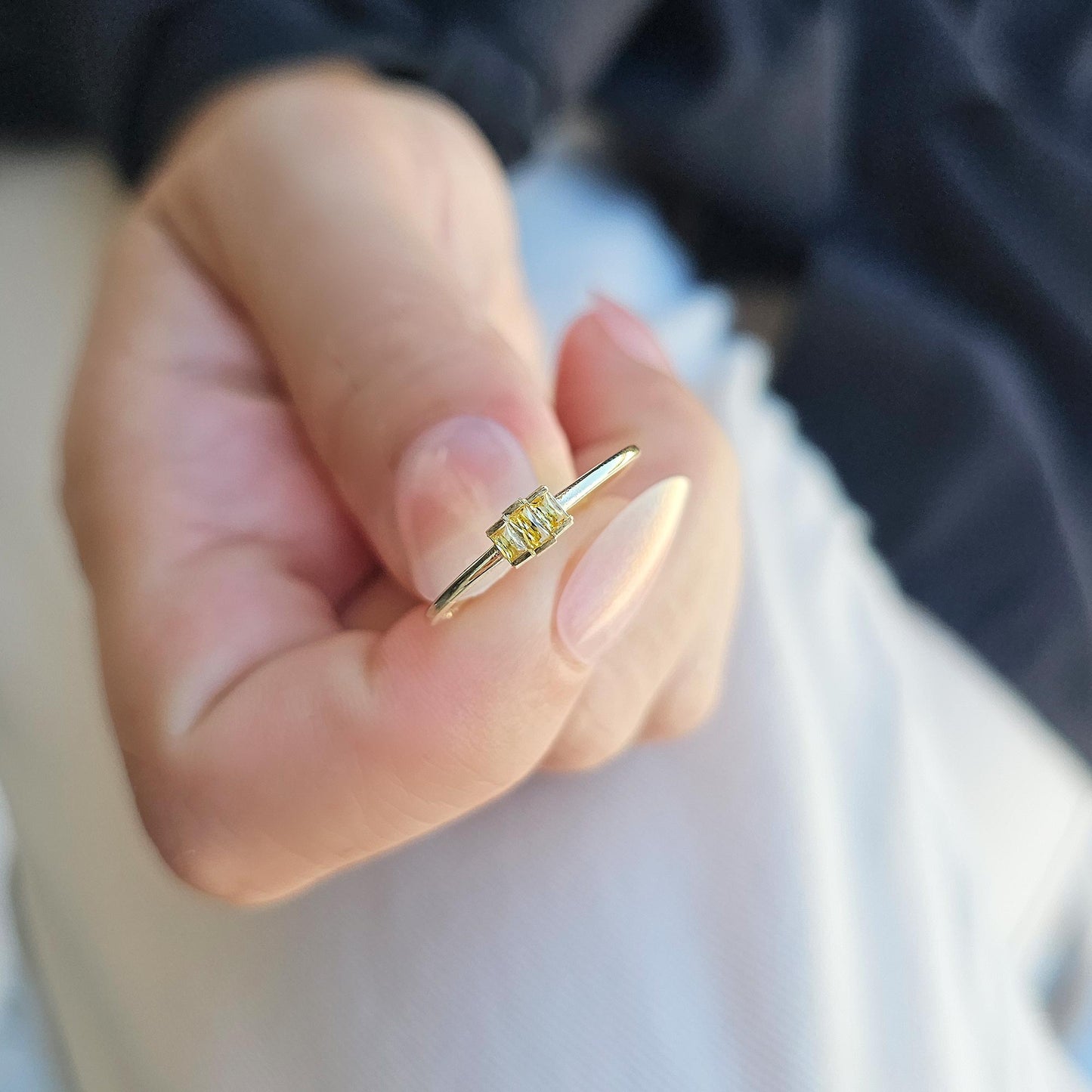 18K Gold Thin Baguette Citrine Ring - 2S52CIT