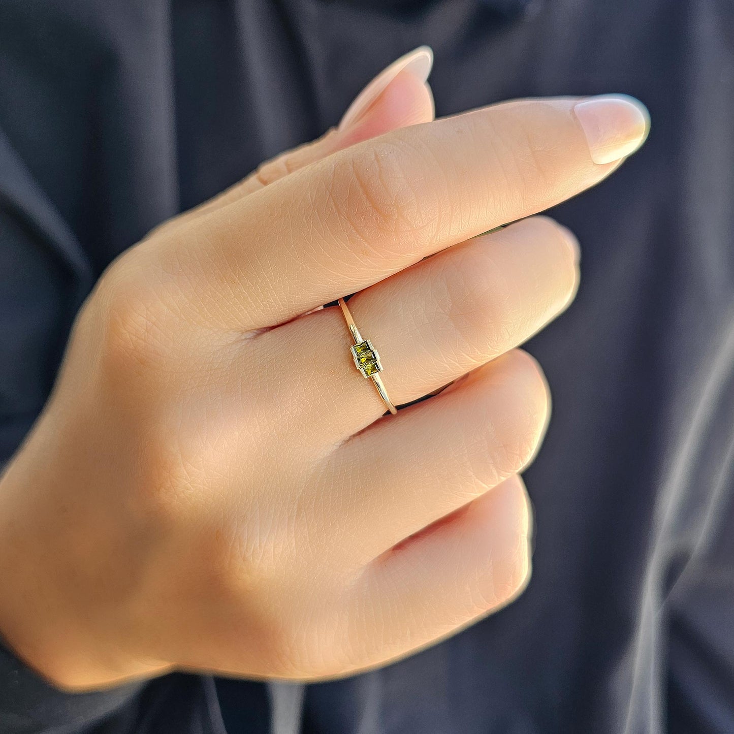 10K Gold Unique Peridot Baguette Cut Ring - 2S52PER