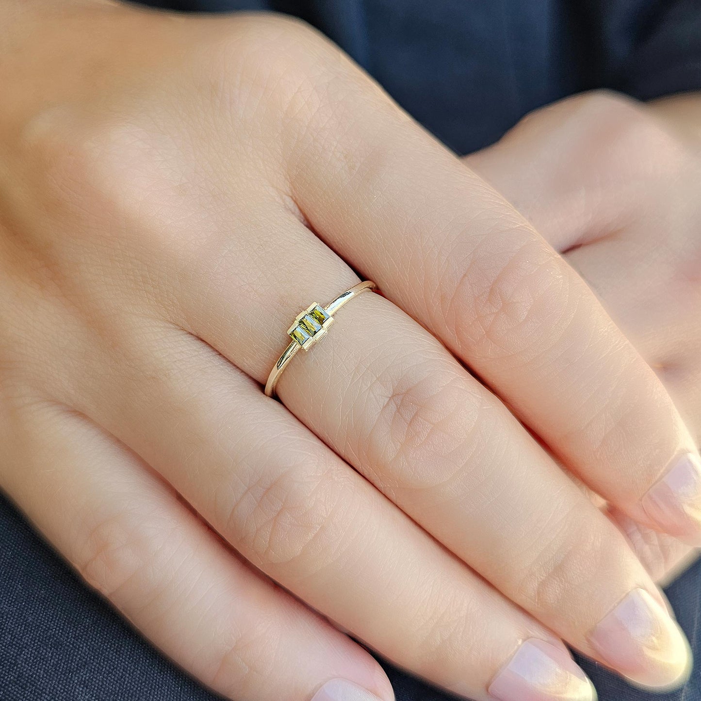 10K Gold Unique Peridot Baguette Cut Ring - 2S52PER